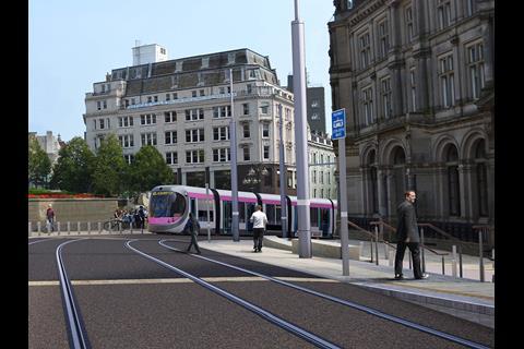 Catenary-free running will help to protect architecturally sensitive areas around Birmingham’s Victoria Square.